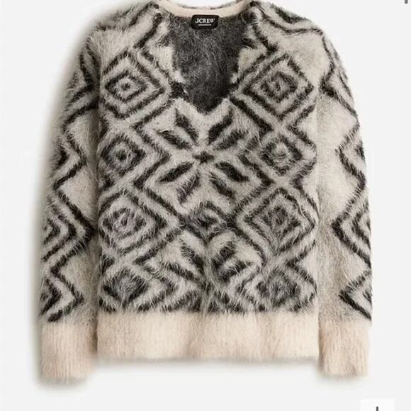 J.Crew Collection Snowflake V-Neck Brushed Alpaca Sweater Size XS/S - Picture 2 of 15